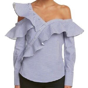 NWOT. SELF-PORTRAIT Striped Asymmetric Frill Shirt Size 4